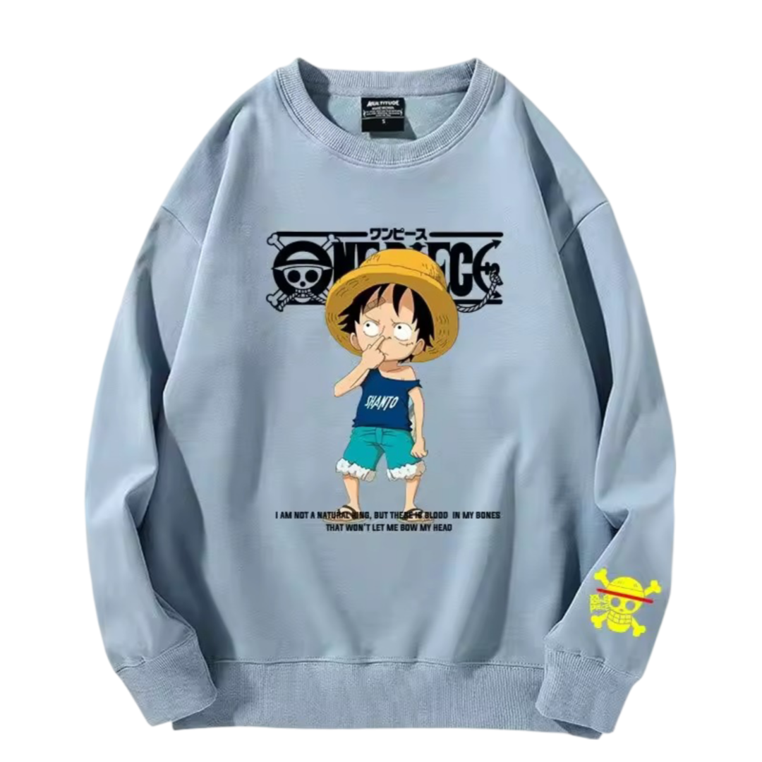 Anime One Piece Luffy Long Sleeve Blue Sweatshirt Anime One Piece Luffy Long Sleeve Blue Sweatshirt