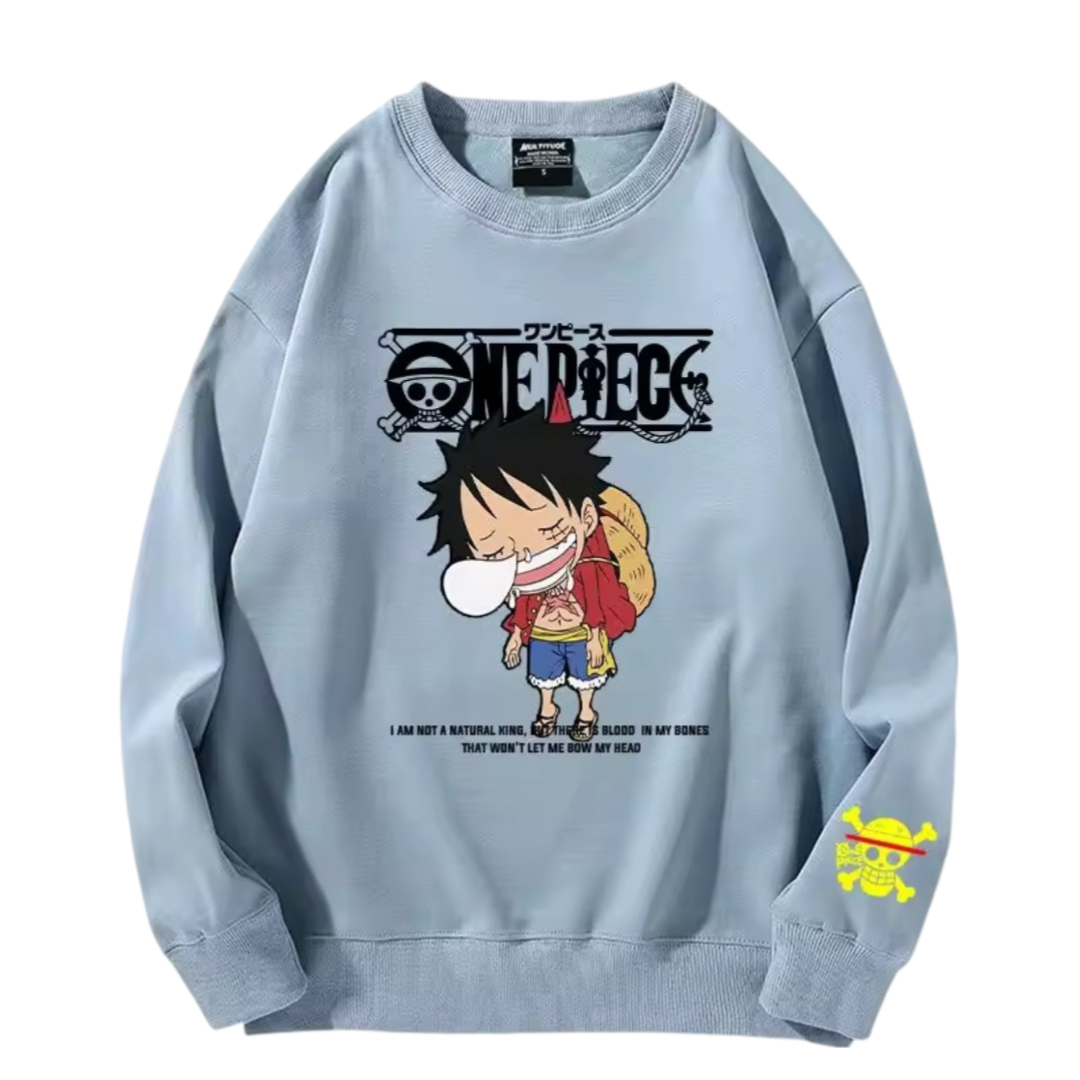 Anime One Piece Luffy Long Sleeve Blue Sweatshirt Anime One Piece Luffy Long Sleeve Blue Sweatshirt