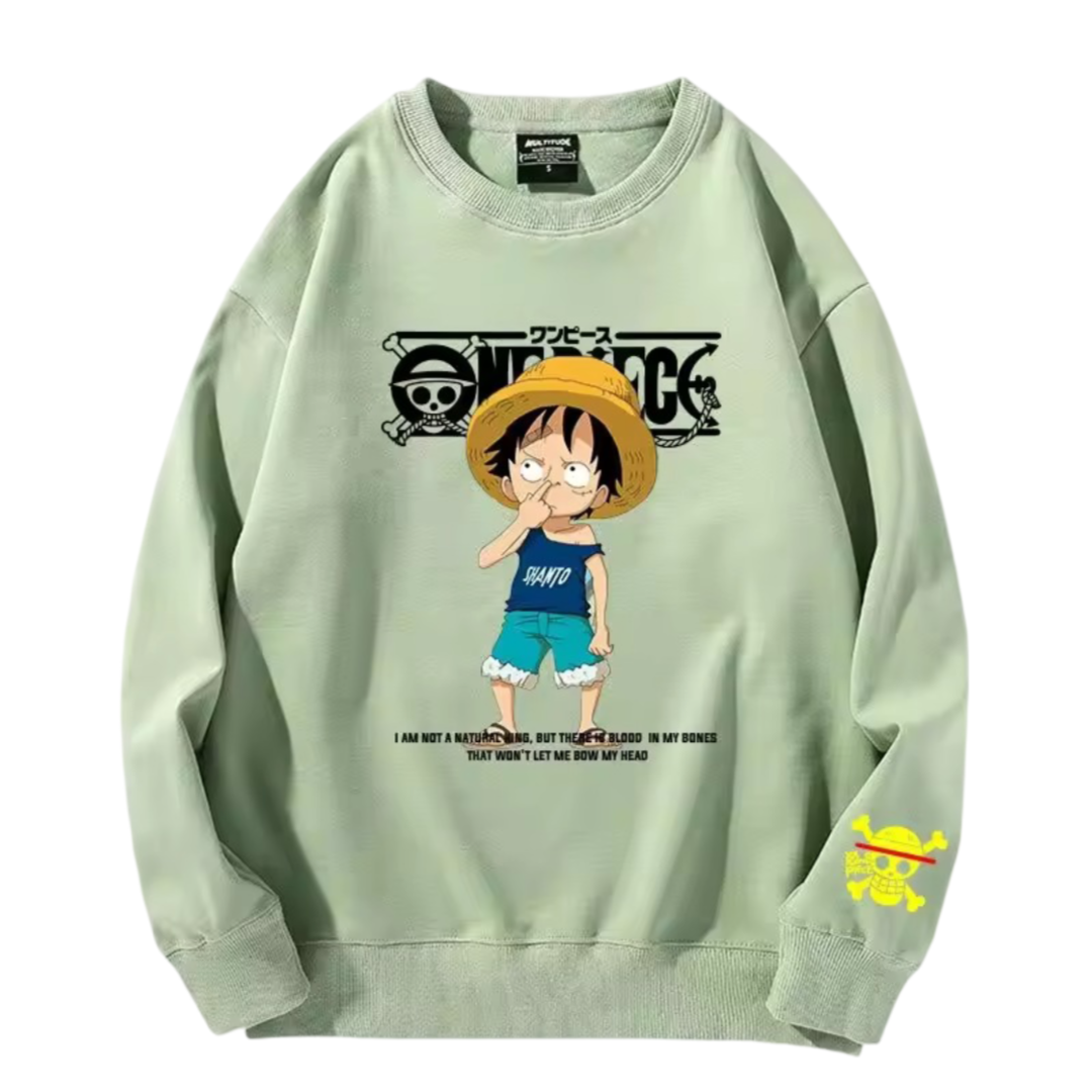 Anime One Piece Luffy Long Sleeve Green Sweatshirt Anime One Piece Luffy Long Sleeve Green Sweatshirt