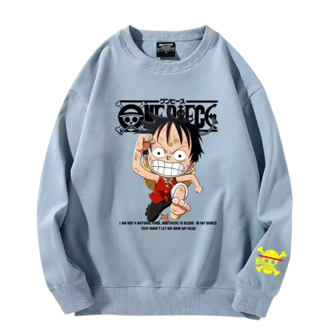 Anime One Piece Luffy Long Sleeve Blue Sweatshirt Anime One Piece Luffy Long Sleeve Blue Sweatshirt