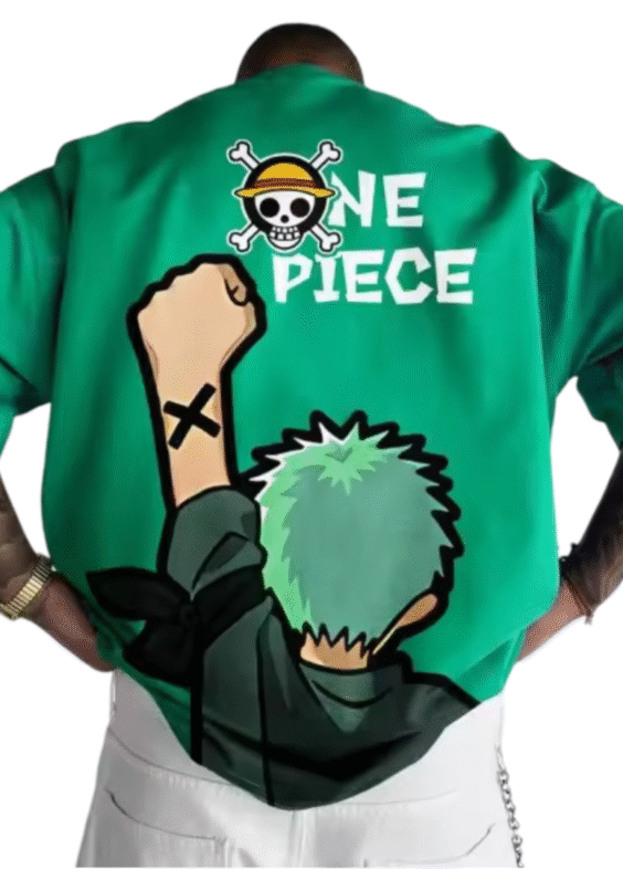 Anime One Piece Roronoa Zoro Printed Green T-Shirt