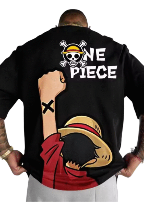 Anime One Piece Monkey D. Luffy Printed Black T-Shirt
