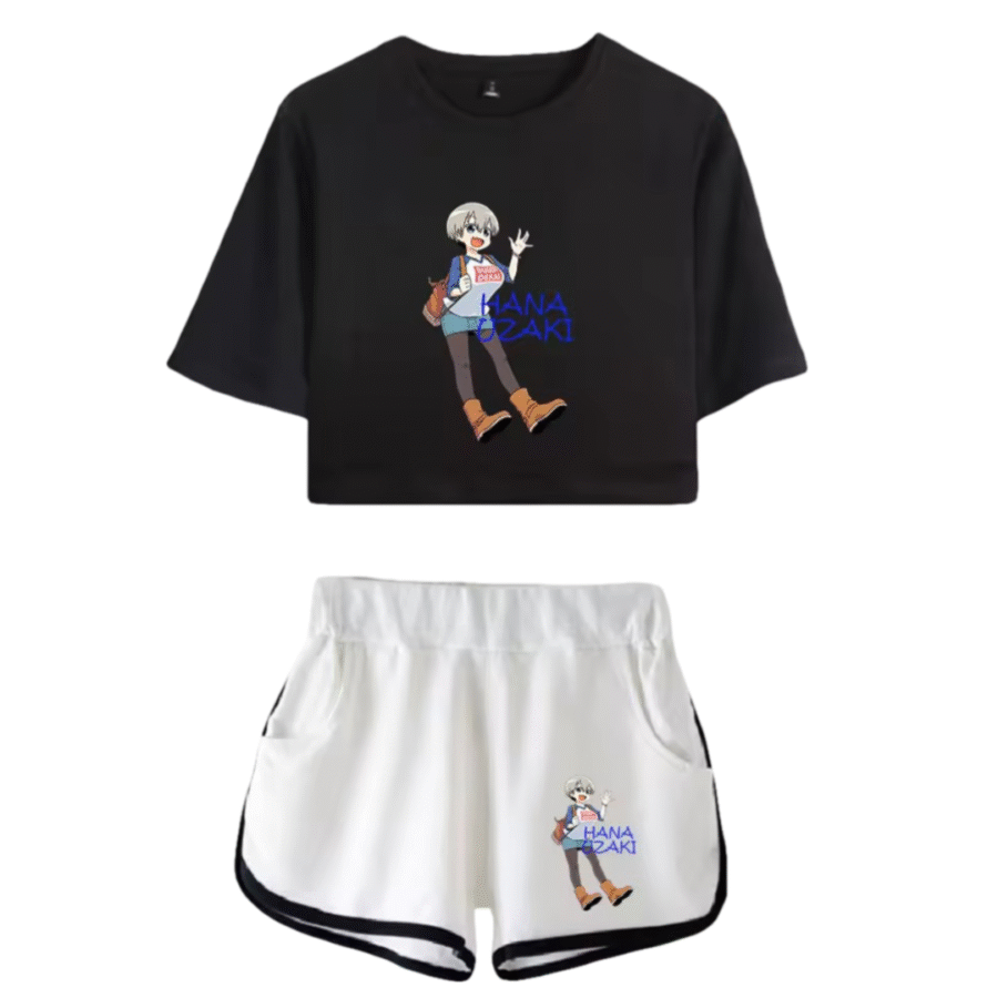 Anime Uzaki-Chan Wants To Hang Out! Hana Uzaki Black Top And White Shorts Set Anime Uzaki-Chan Wants To Hang Out! Hana Uzaki Black Top And White Shorts Set