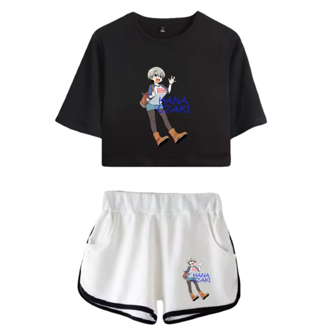 Anime Uzaki-Chan Wants To Hang Out! Hana Uzaki Black Top And White Shorts Set Anime Uzaki-Chan Wants To Hang Out! Hana Uzaki Black Top And White Shorts Set
