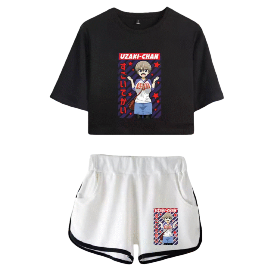 Uzaki-Chan Wants To Hang Out! Anime Hana Uzaki Black Top And White Shorts Set Uzaki-Chan Wants To Hang Out! Anime Hana Uzaki Black Top And White Shorts Set
