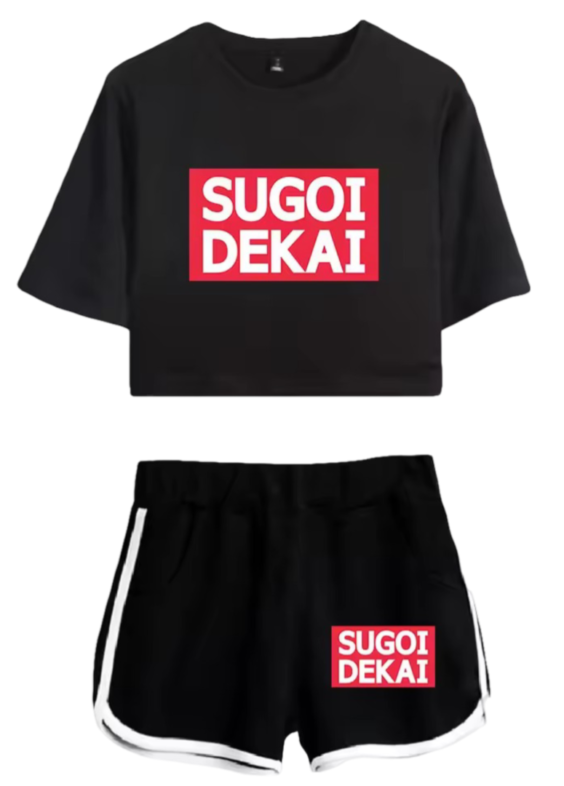Anime Uzaki-Chan Wants To Hang Out! Sugoi Dekai Printed Black Top And Shorts Set