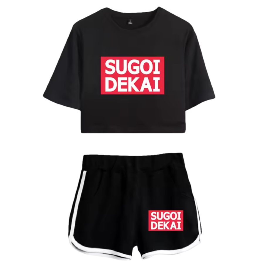Anime Uzaki-Chan Wants To Hang Out! Sugoi Dekai Printed Black Top And Shorts Set