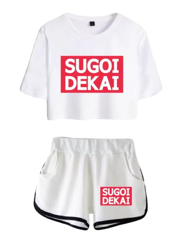 Anime Uzaki-Chan Wants To Hang Out! Sugoi Dekai Printed White Top And Shorts Set