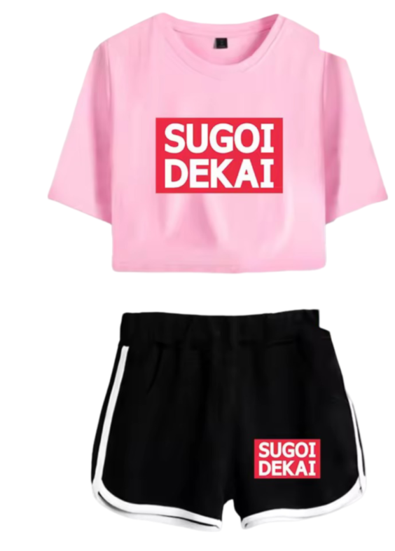 Anime Uzaki-Chan Wants To Hang Out! Sugoi Dekai Printed Pink Top And Black Shorts Set
