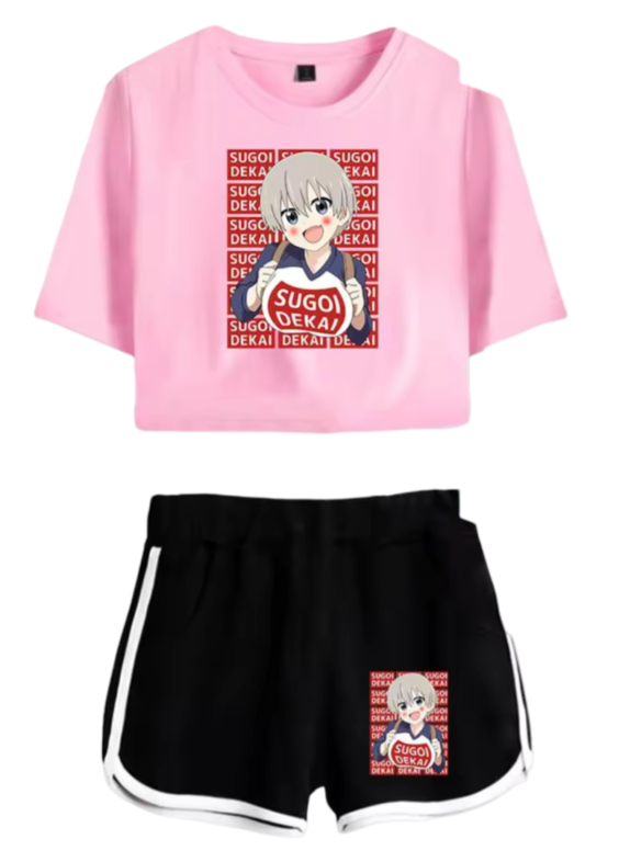 Anime Uzaki-Chan Wants To Hang Out! Hana Uzaki Pink Top And Black Shorts Set