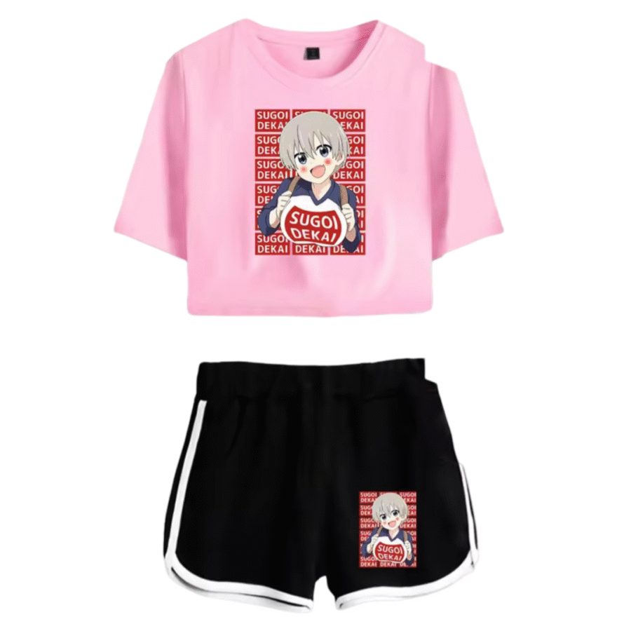 Anime Uzaki-Chan Wants To Hang Out! Hana Uzaki Pink Top And Black Shorts Set Anime Uzaki-Chan Wants To Hang Out! Hana Uzaki Pink Top And Black Shorts Set