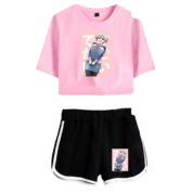 Uzaki-Chan Wants To Hang Out! Anime Hana Uzaki Pink Top And Black Shorts Set