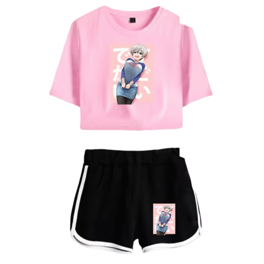 Uzaki-Chan Wants To Hang Out! Anime Hana Uzaki Pink Top And Black Shorts Set Uzaki-Chan Wants To Hang Out! Anime Hana Uzaki Pink Top And Black Shorts Set