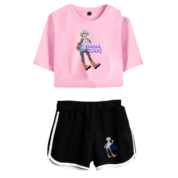 Anime Uzaki-Chan Wants To Hang Out! Hana Uzaki Printed Pink Top And Black Shorts Set