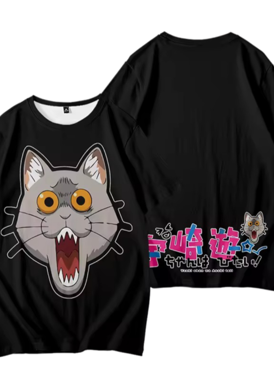 Anime Uzaki-Chan Wants To Hang Out! Kuso Cat Short Sleeve Black T-Shirt