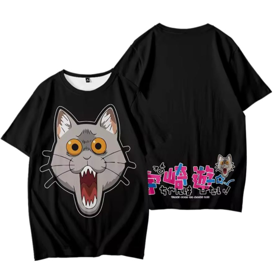 Anime Uzaki-Chan Wants To Hang Out! Kuso Cat Short Sleeve Black T-Shirt