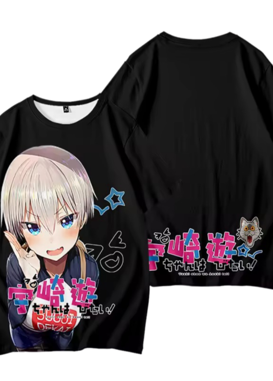 Anime Uzaki-Chan Wants To Hang Out! Uzaki Hana Short Sleeve Black T-Shirt