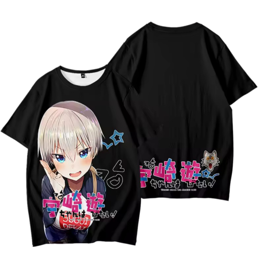 Anime Uzaki-Chan Wants To Hang Out! Uzaki Hana Short Sleeve Black T-Shirt
