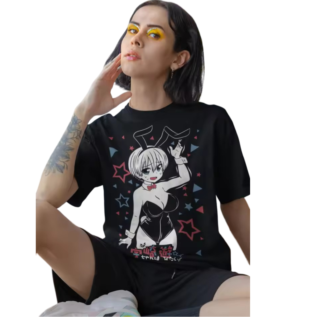 Anime Uzaki-Chan Wants To Hang Out! Hana Uzaki Bunny Black T-Shirt