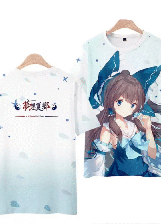 Anime Touhou Project Blue Reimu 3D Printed T-Shirt