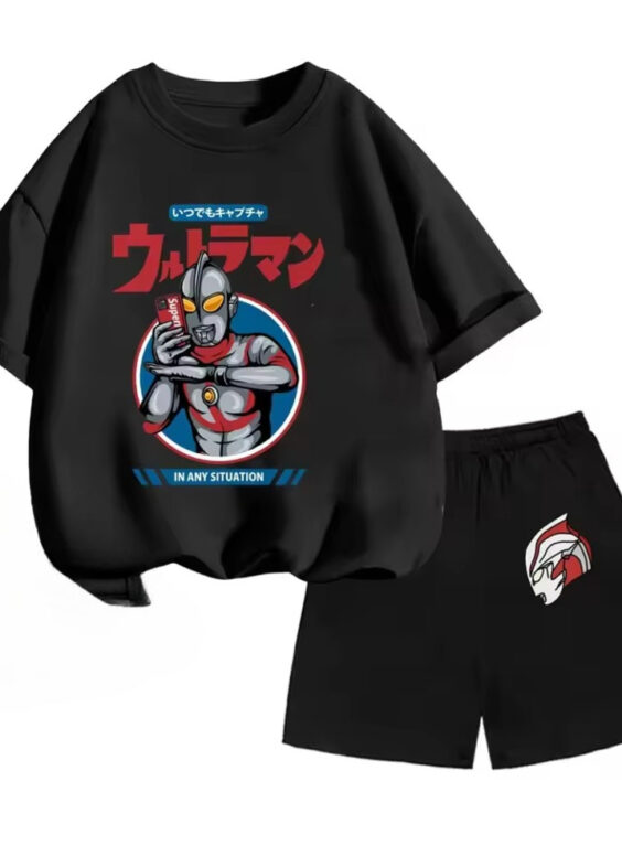 Anime Ultraman T-Shirt And Black Shorts Children Suit