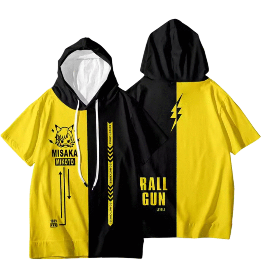 Anime A Certain Magical Index Mikoto Misaka Short Sleeve Yellow And Black Hoodie Anime A Certain Magical Index Mikoto Misaka Short Sleeve Yellow And Black Hoodie