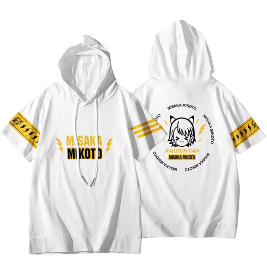 Anime A Certain Magical Index Mikoto Misaka Short Sleeve White Hoodie Anime A Certain Magical Index Mikoto Misaka Short Sleeve White Hoodie