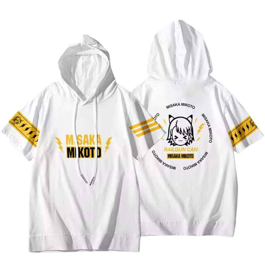 Anime A Certain Magical Index Mikoto Misaka Short Sleeve White Hoodie Anime A Certain Magical Index Mikoto Misaka Short Sleeve White Hoodie