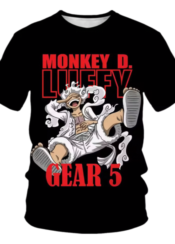Anime One Piece Monkey D. Luffy Gear 5 3D Printed Black T-Shirt