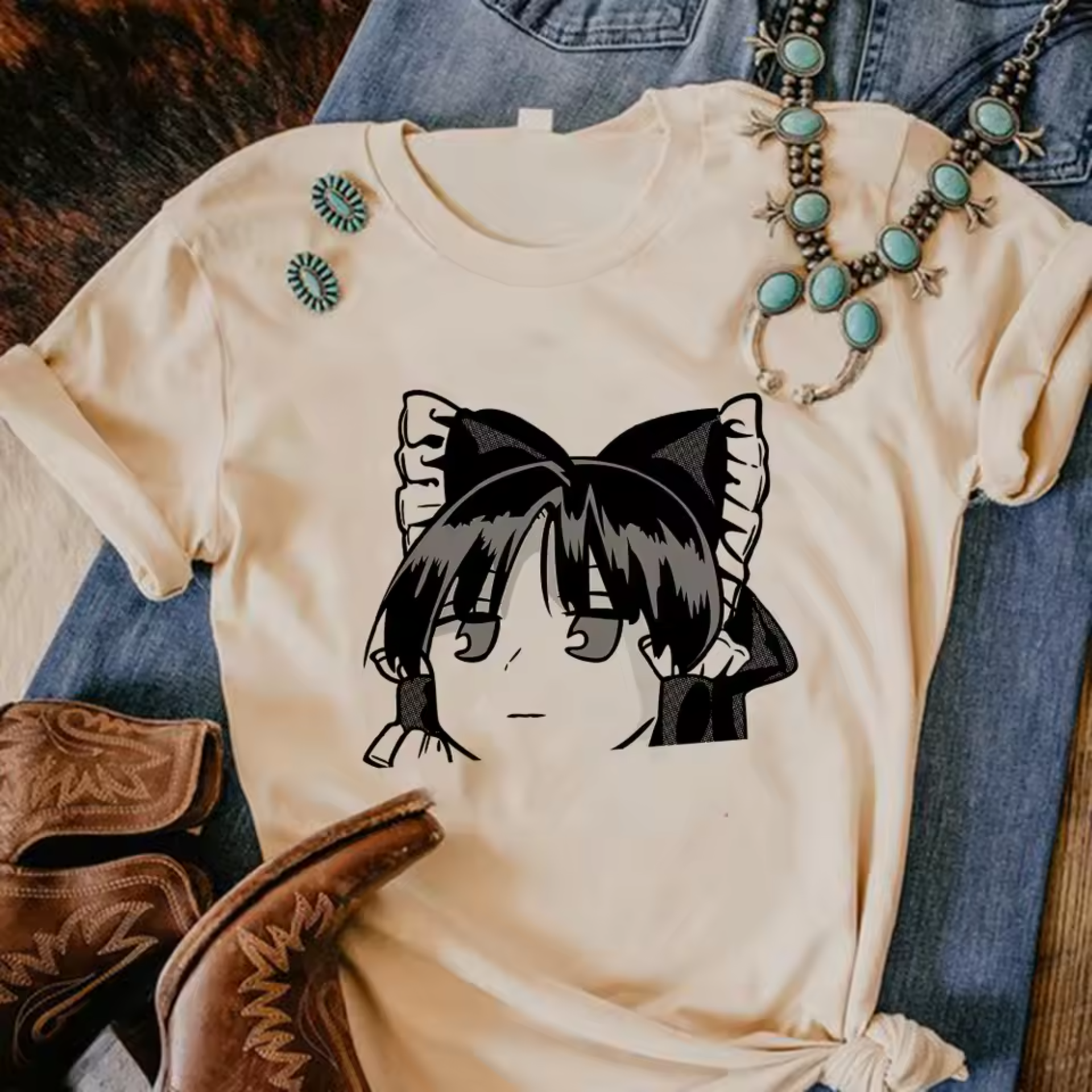 Anime Touhou Project Chen Print Cotton T-Shirt Anime Touhou Project Chen Print Cotton T-Shirt