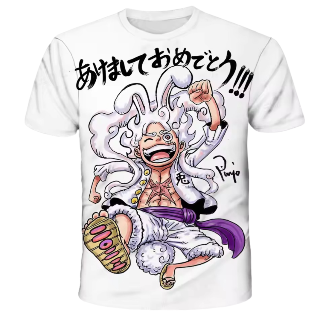 Anime One Piece Luffy Gear 5 3D Printed White T-Shirt Anime One Piece Luffy Gear 5 3D Printed White T-Shirt