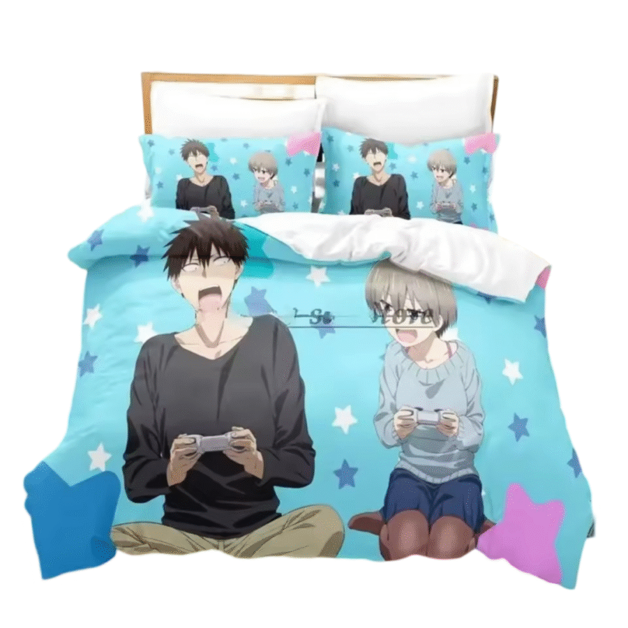 Anime Uzaki-Chan Wants To Hang Out! Hana Uzaki And Shinichi Sakurai Blue 3D Printed Bedding Set Anime Uzaki-Chan Wants To Hang Out! Hana Uzaki And Shinichi Sakurai Blue 3D Printed Bedding Set