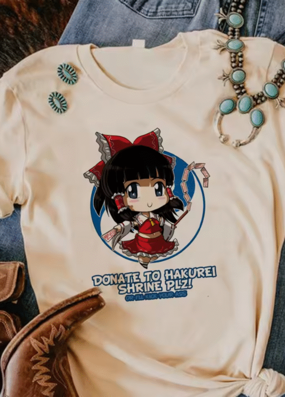 Anime Touhou Project Reimu Hakurei Print Cotton T-Shirt