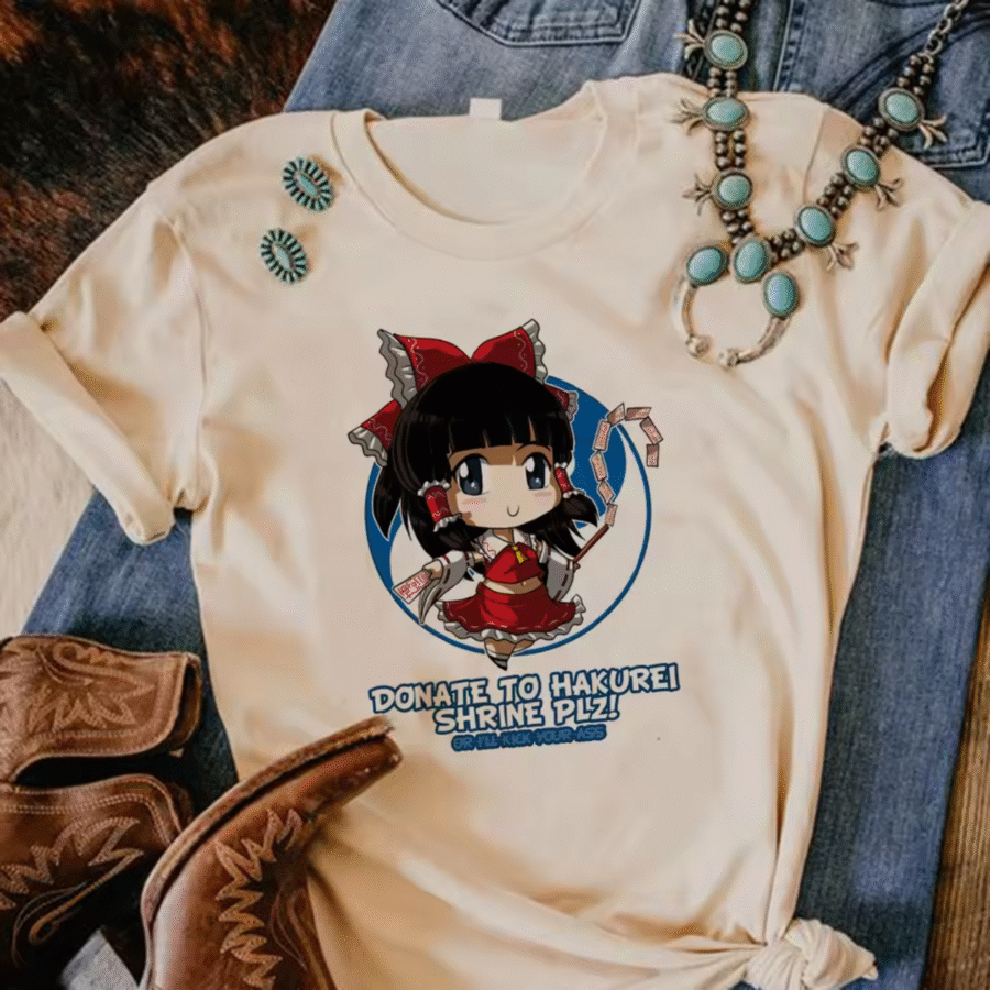 Anime Touhou Project Reimu Hakurei Print Cotton T-Shirt Anime Touhou Project Reimu Hakurei Print Cotton T-Shirt