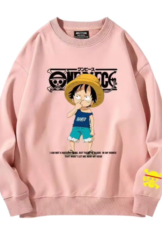 Anime One Piece Luffy Long Sleeve Pink Sweatshirt
