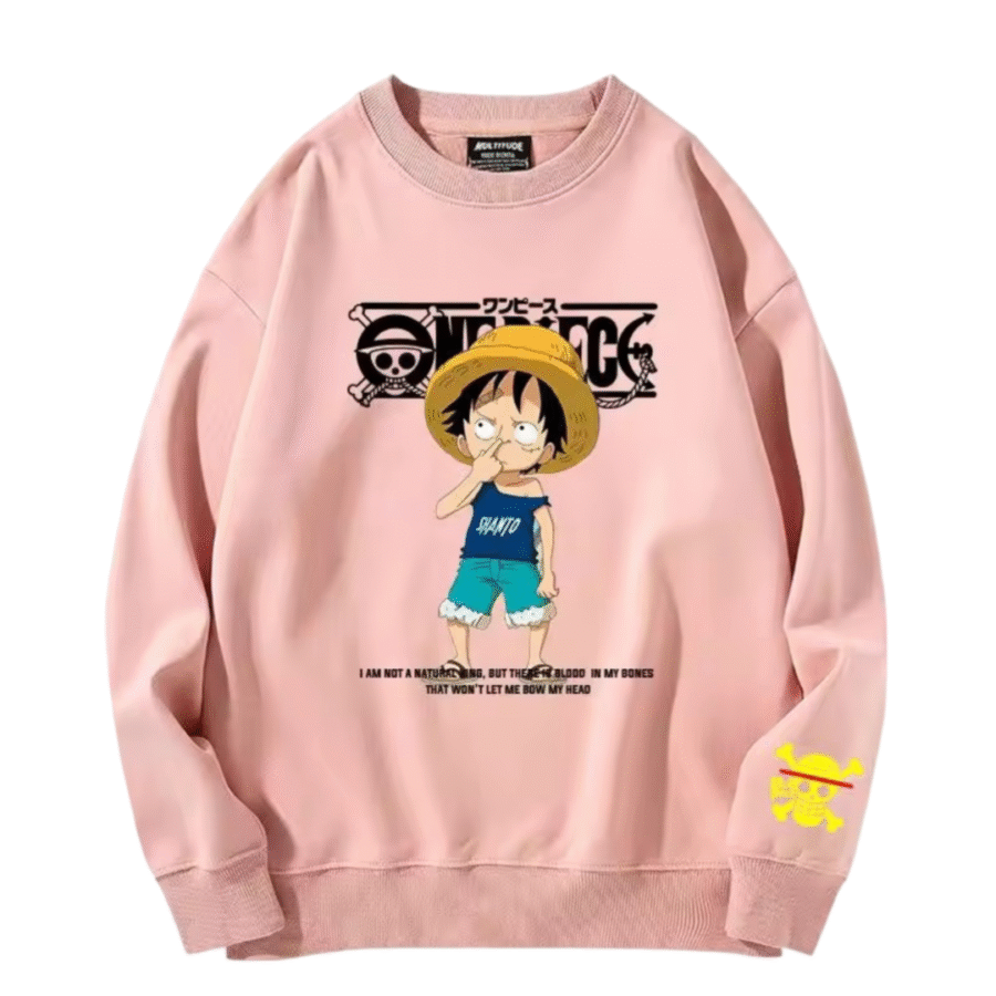 Anime One Piece Luffy Long Sleeve Pink Sweatshirt Anime One Piece Luffy Long Sleeve Pink Sweatshirt