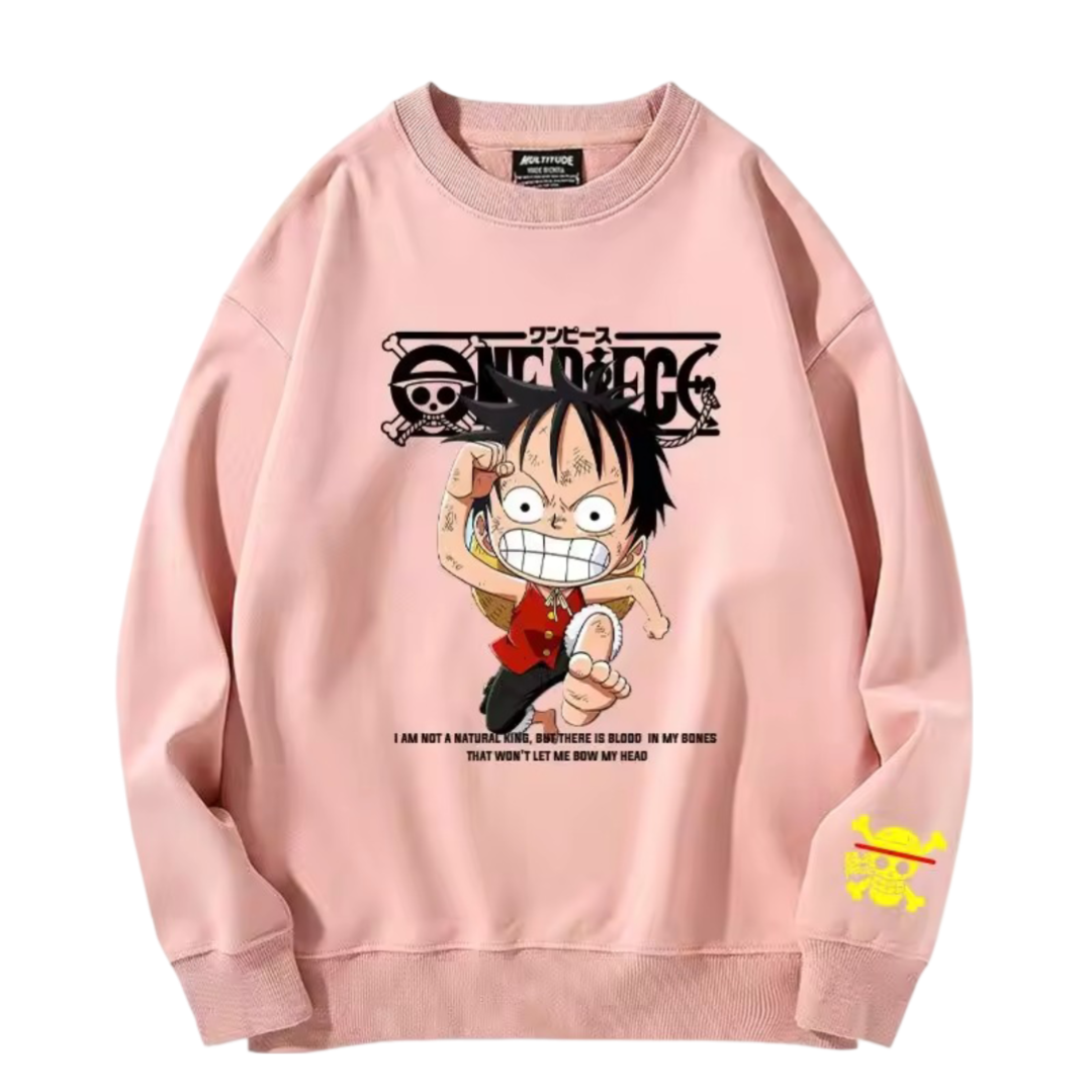 Anime One Piece Luffy Long Sleeve Pink Sweatshirt Anime One Piece Luffy Long Sleeve Pink Sweatshirt