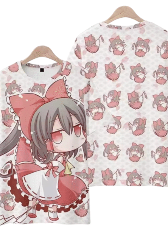 Anime Touhou Project Reimu Hakurei Printed Short Sleeve T-Shirt