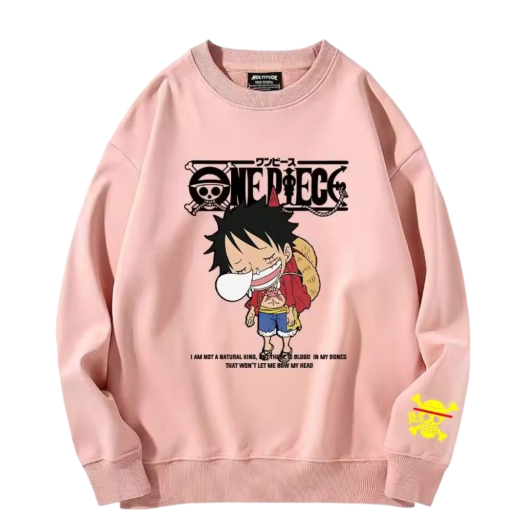Anime One Piece Luffy Long Sleeve Pink Sweatshirt Anime One Piece Luffy Long Sleeve Pink Sweatshirt