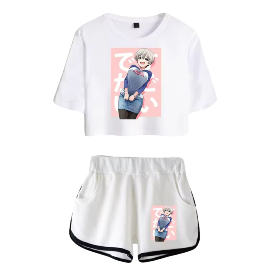 Anime Uzaki-Chan Wants To Hang Out! Hana Uzaki Printed White Top And Shorts Set