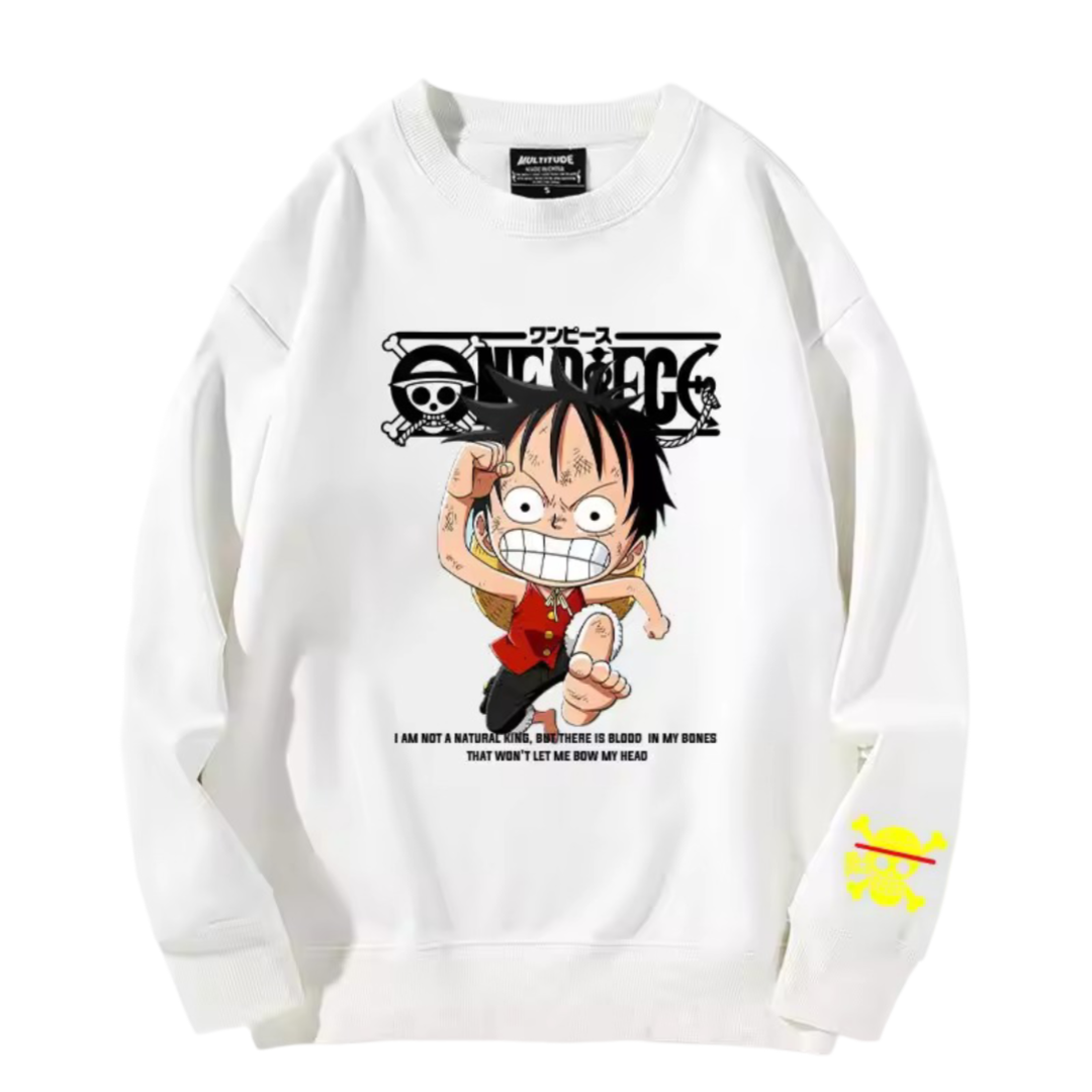 Anime One Piece Luffy Long Sleeve White Sweatshirt Anime One Piece Luffy Long Sleeve White Sweatshirt