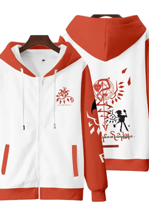 Anime Touhou Project Flandre Scarlet Casual Zipper Hoodie