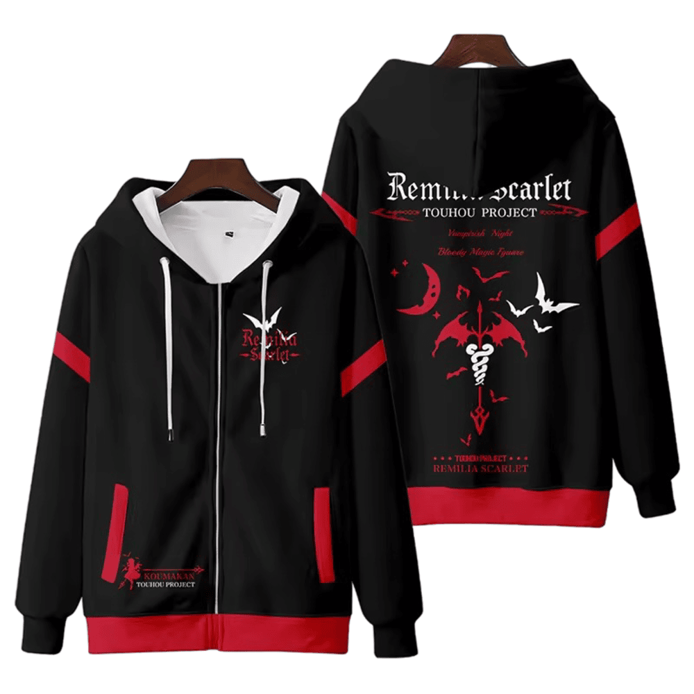 Anime Touhou Project Remilia Scarlet Casual Zipper Hoodie Anime Touhou Project Remilia Scarlet Casual Zipper Hoodie