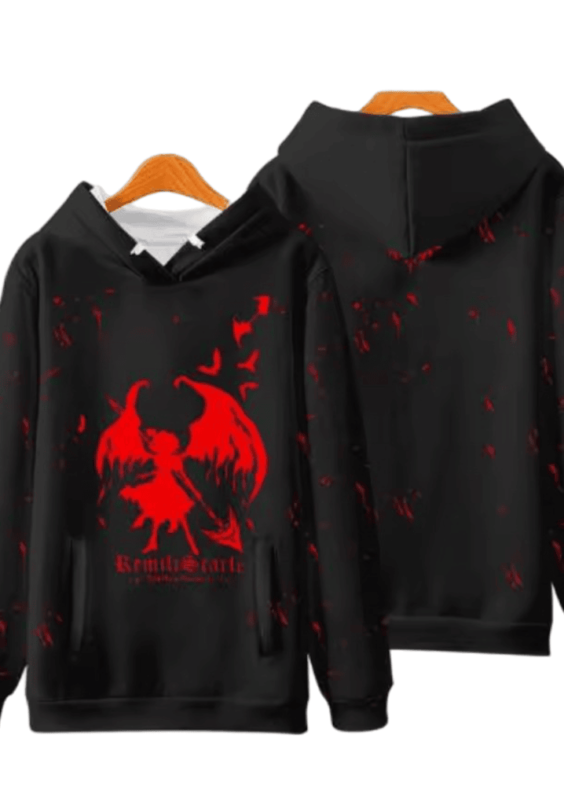 Anime Touhou Project Remilia Scarlet Printed Black Hoodie