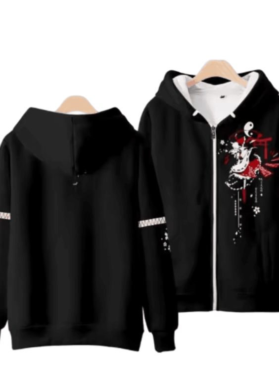 Anime Touhou Project Reimu Hakurei Zipper Black Hoodie