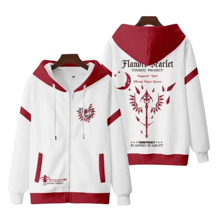 Anime Touhou Project Flandre Scarlet White And Red Zipper Hoodie