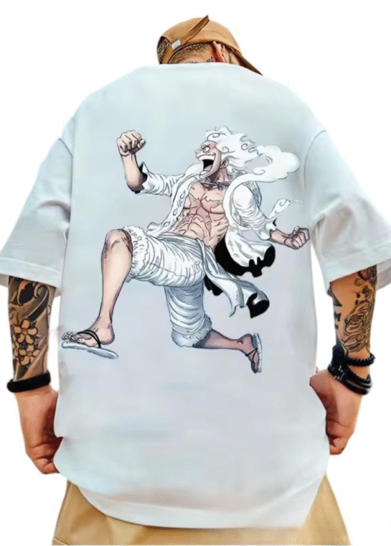 Anime One Piece Luffy Gear 5 Print Loose Fit T-Shirt