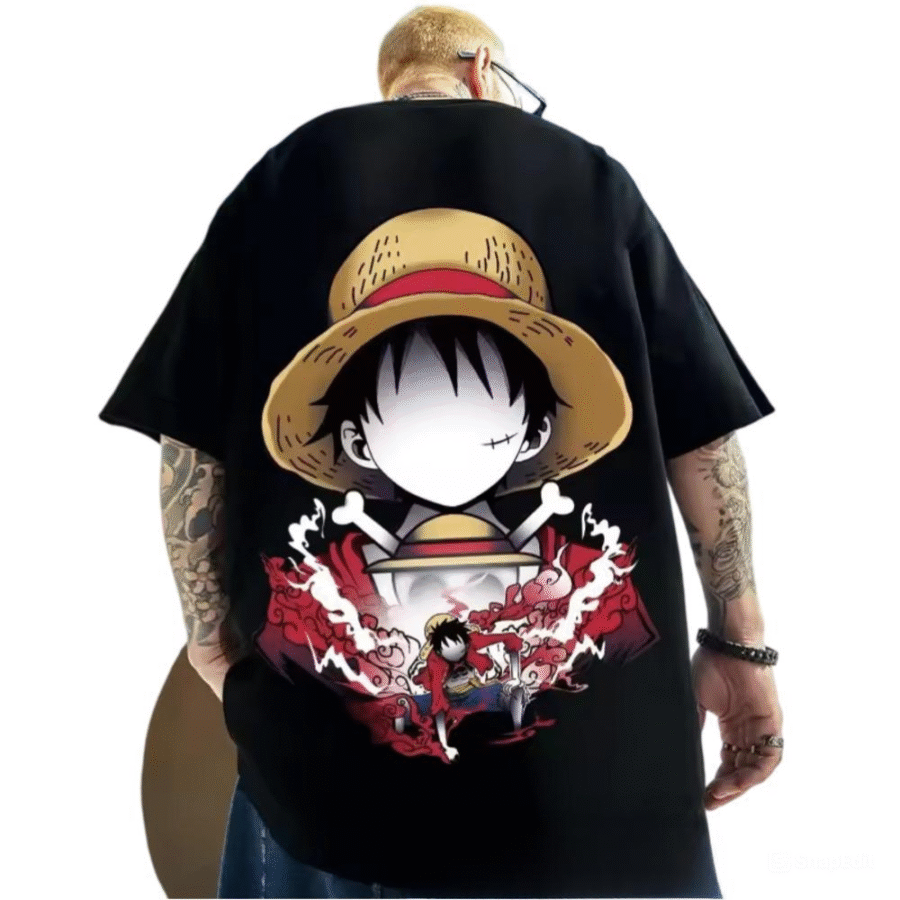 Anime One Piece Luffy Print Loose Fit T-Shirt Anime One Piece Luffy Print Loose Fit T-Shirt