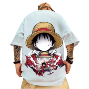 One Piece Anime Luffy Print Loose Fit T-Shirt