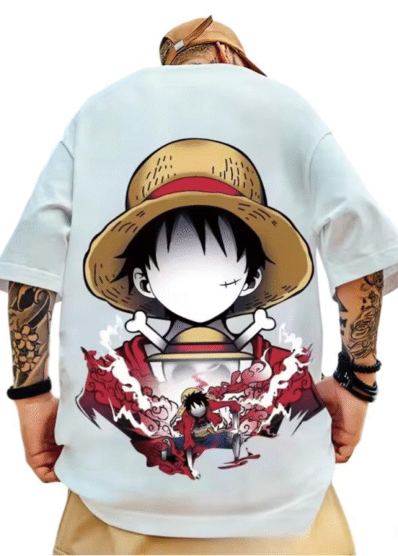 One Piece Anime Luffy Print Loose Fit T-Shirt